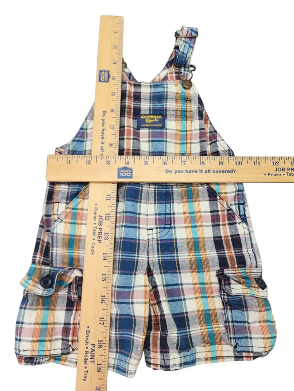 OshKosh B'Gosh Kids Shortalls Plaid Cargo Size 18M Cotton Vestbak